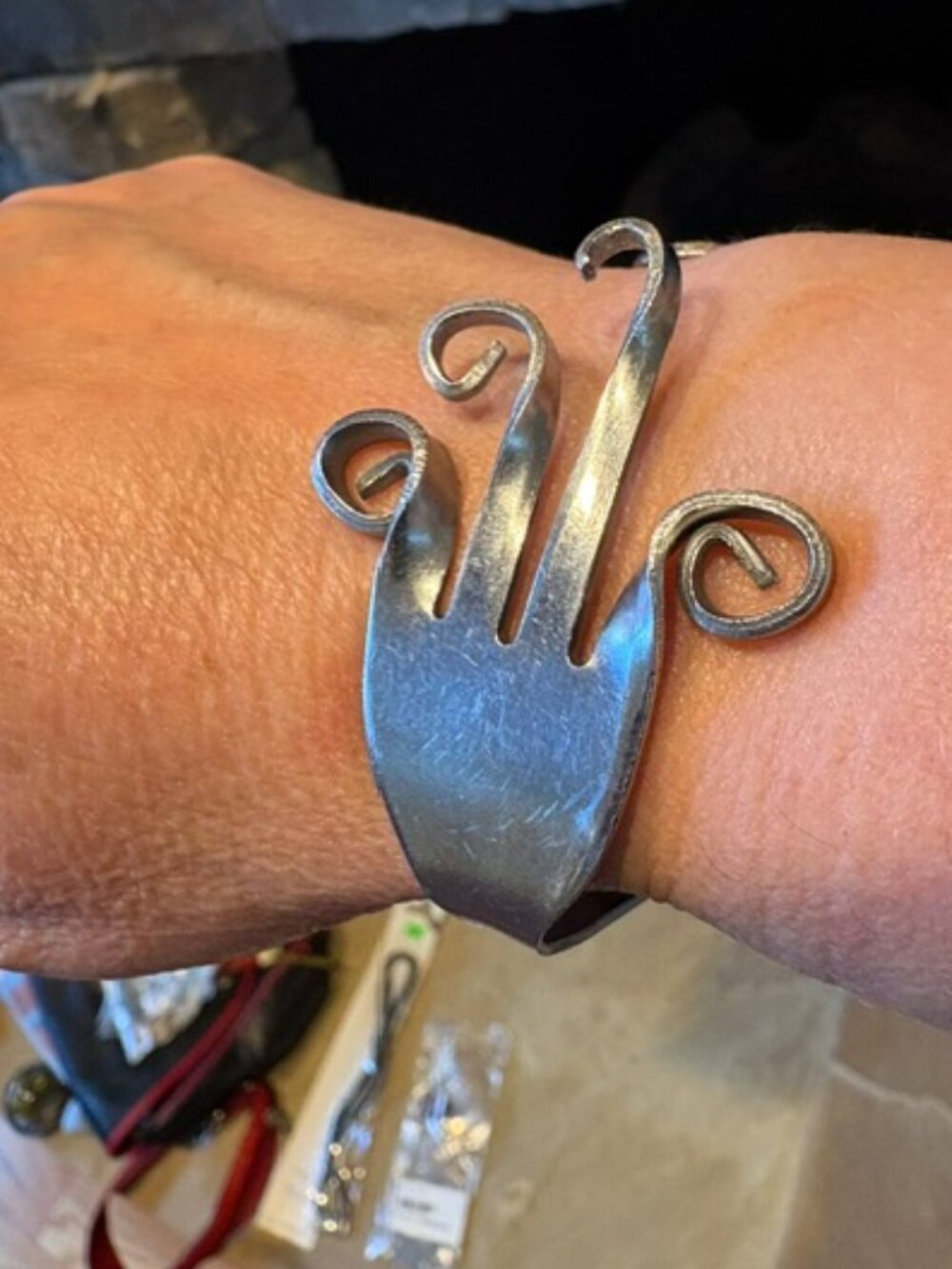 Artisan Handmade Folk Art Square Stainless Steel Fork Upcycle Bangle Bracelet